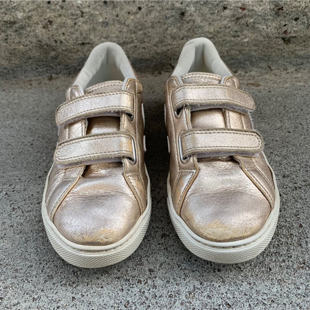 VEJA Gold Sneakers Girls US 2 Euro 33 Running Shoes Metallic Sneaker Velcro Shoe - Picture 3 of 12